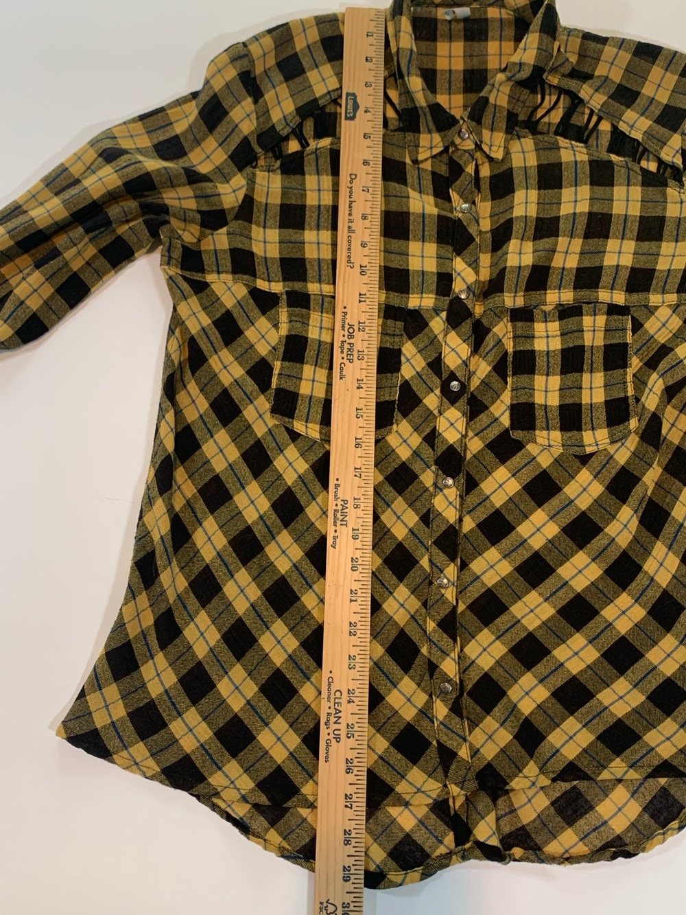 Free People Yellow Plaid Snap-Down Lace-Up Shoulders Boho Flannel Shirt Medium - Picture 9 of 13